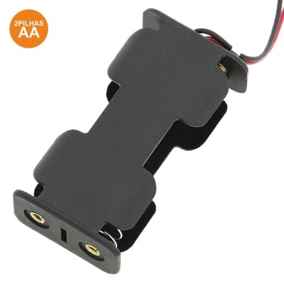 Porta pilhas para 2 pilhas AA em plástico preto com fios