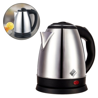 Chaleira elétrica de aço inox inoxidável com alça preta e botão vermelho