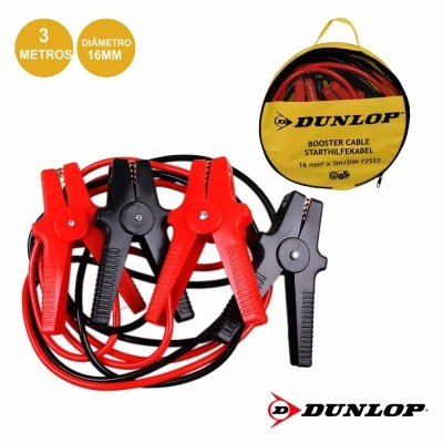 Cabos de arranque Dunlop em bolsa amarela com pinças vermelhas e pretas