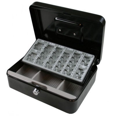 Caixa de armazenamento preta com bandeja removível para parafusos