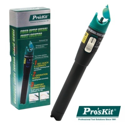 Localizador visual de falhas para fibra ótica preto e verde Pro'sKit com embalagem