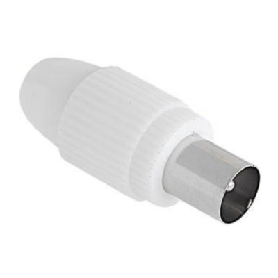 Conector cabo coaxial branco com metal prateado