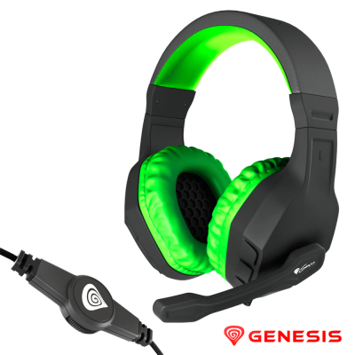 Auriculares gaming Genesis em preto e verde neon com microfone e comando
