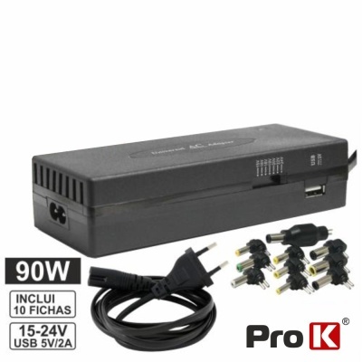 Carregador universal Pro K 90W com 10 fichas e cabo preto
