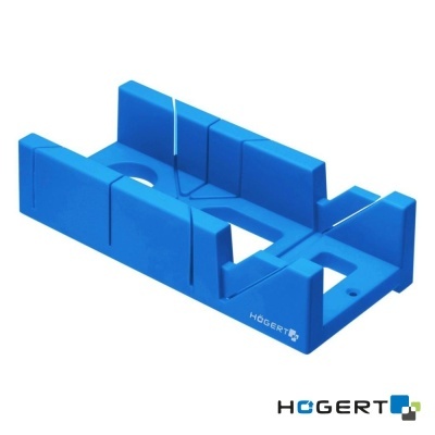 Suporte azul em plástico da marca Högert com recortes para fixação.
