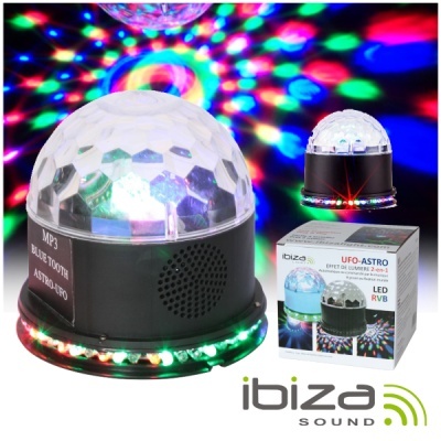 Disco LED Ibiza Sound UFO-ASTRO com luzes coloridas RGB e base preta