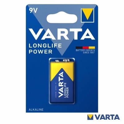 Pilha Varta Longlife Power 9V na embalagem azul