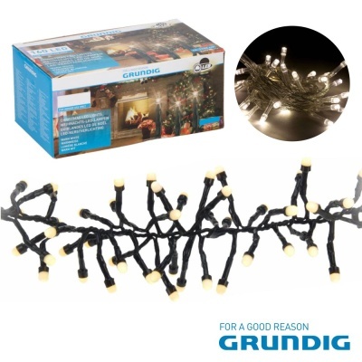 Luzes LED brancas GRUNDIG com fios pretos e embalagem azul