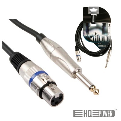 Cabo de áudio preto com conetores XLR e jack na embalagem HQ POWER
