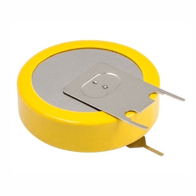 Bateria recarregável amarela com topo metálico cinzento e chapa metálica