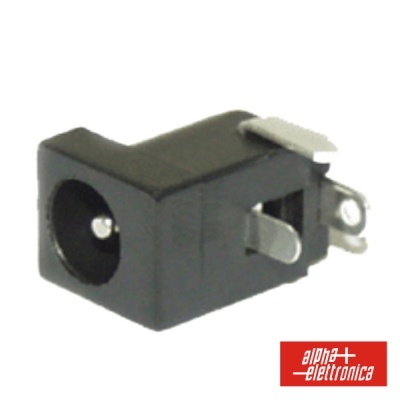 Conector de corrente DC preto com terminais metálicos