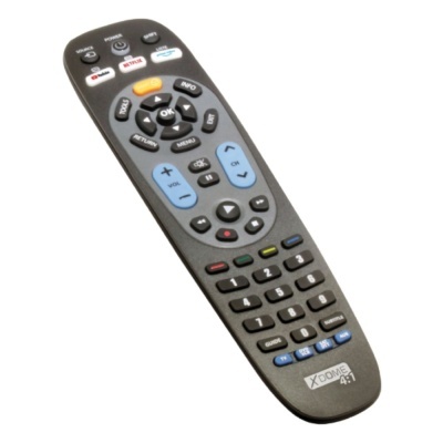 Comando remoto preto com botões coloridos variados