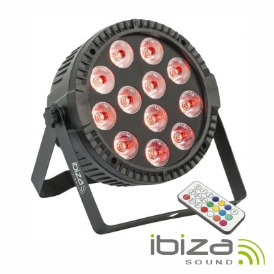 Luz LED redonda preta com 12 LEDs vermelhos e comando remoto colorido