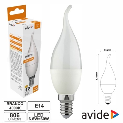 Lâmpada LED vela branca avide E14 4000K 806 lumens com embalagem