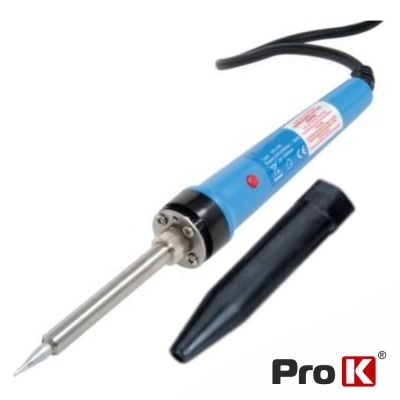 Ferro de soldar azul com tampa preta e cabo preto