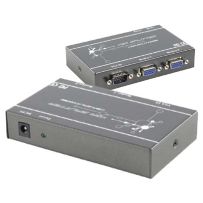 Dispositivos eletrónicos cinza com entradas VGA e LEDs verdes