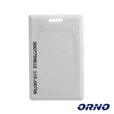 Cartão branco retangular com números pretos e logotipo ORNO azul