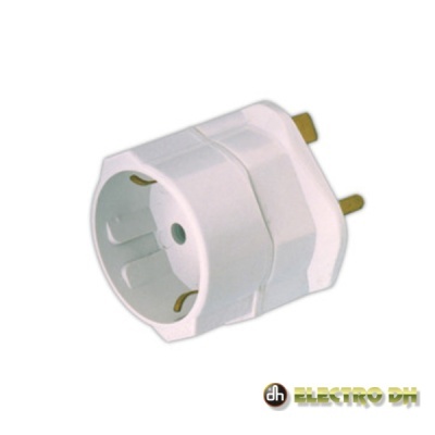 Adaptador elétrico branco com pinos dourados e logótipo ELECTRO DH