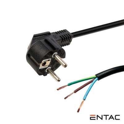 Cabo de alimentação elétrico preto com ficha tipo F e fios desencapados