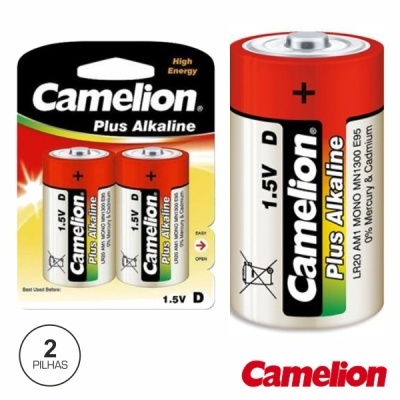 Pacote com 2 pilhas tipo D Camelion Plus Alkaline
