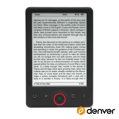 Leitor de ebook DENVER preto com ecrã de texto monocromático