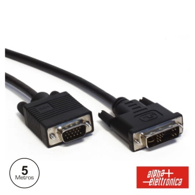 Cabo VGA a DVI preto com 5 metros e logótipo alpha elettronica