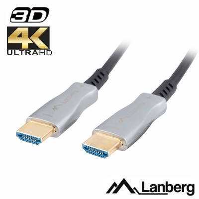 Cabo HDMI Lanberg com conectores dourados e acabamento metálico cinza