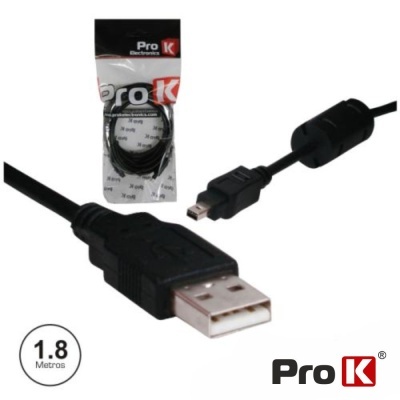 Cabo USB preto Pro K 1.8 metros com conectores USB e mini USB