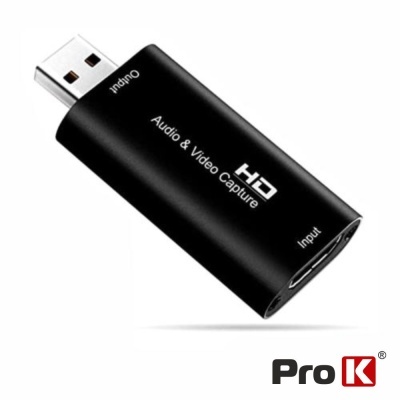 Dispositivo capturador de áudio e vídeo HD preto com entrada HDMI e saída USB