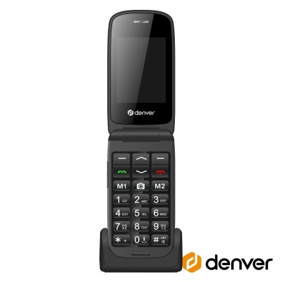 telemóvel dobrável preto da marca denver com teclado físico e ecrã
