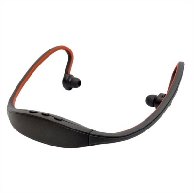 Auriculares desportivos sem fios pretos com detalhes laranja e botões