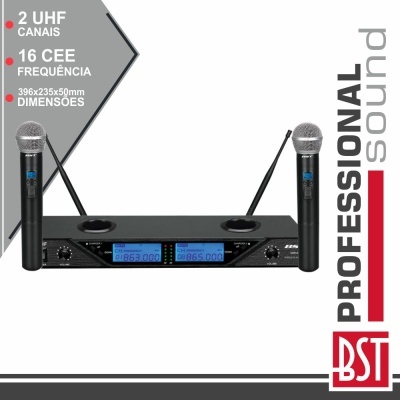 Sistema de microfone sem fios profissional BST com dois microfones e receptor digital azul