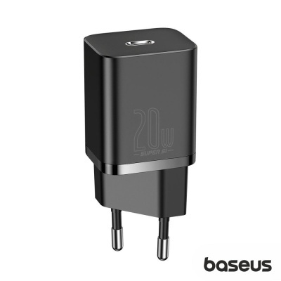 Carregador de parede preto Baseus 20w com porta USB tipo C