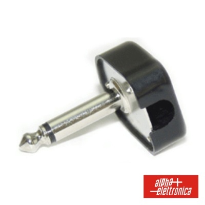 Plugue áudio Jack 6,35 mm preto e prateado com logo Alpha Elettronica