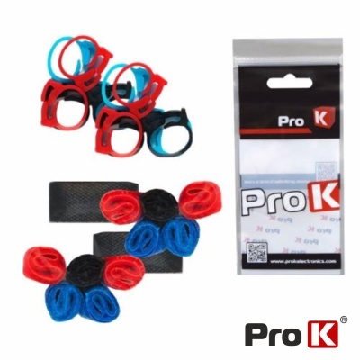 Presilhas coloridas e fitas de velcro com embalagem da marca Pro K