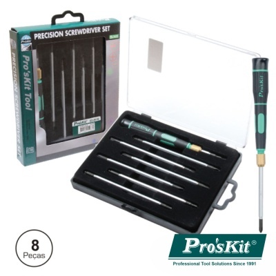 Conjunto de precisão de 8 ferramentas de fendas Pro'sKit em caixa preta com tampa transparente