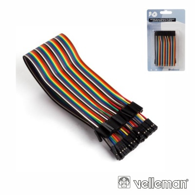 Conjunto de fios jumpers coloridos com conectores pretos para eletrónica