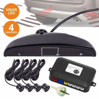 Conjunto sensor estacionamento 4 sensores preto e visor LED preto