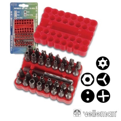 Conjunto de bits de segurança com 33 peças em estojo vermelho da Velleman