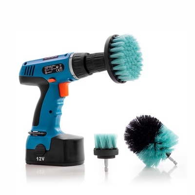 Furadeira elétrica azul com escovas de limpeza intercambiáveis