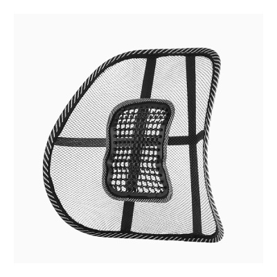 Apoio lombar de malha preta e armação listrada preto e branco