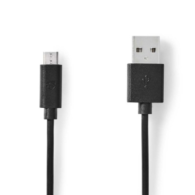 Cabo USB-A para Micro-USB preto sobre fundo branco
