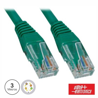 Cabo de rede Ethernet verde de 3 metros com conectores RJ45