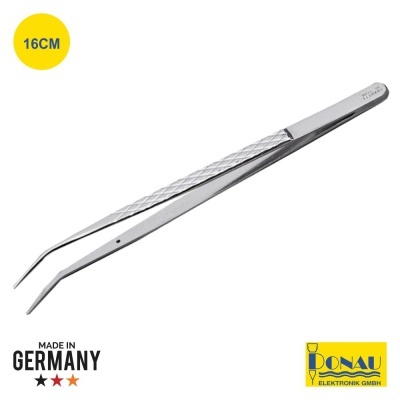 Pinça metálica angulada de 16CM com textura canelada e etiquetas