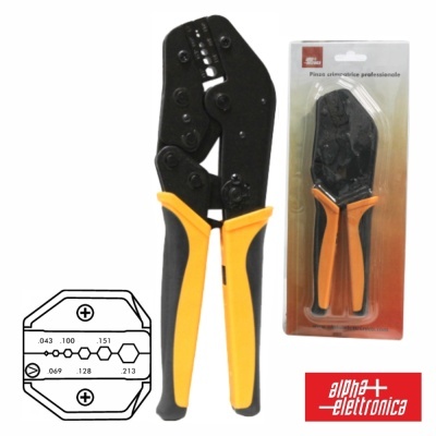 Alicate crimpador profissional com cabo amarelo e preto em embalagem