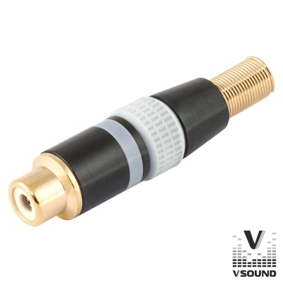 Adaptador de áudio RCA fêmea para coaxial dourado com corpo preto e branco