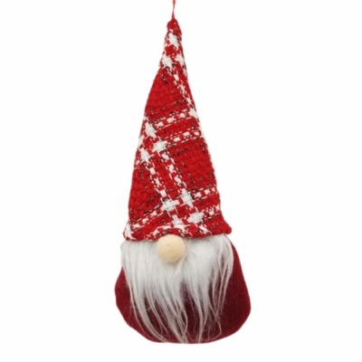 Boneco de Natal gnomo com chapéu tecido vermelho e branco e barba branca
