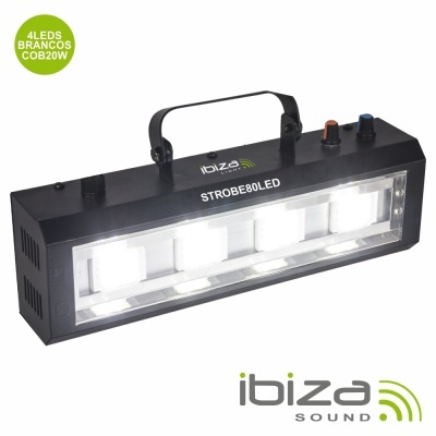 Luz estroboscópica preta Ibiza Sound STROBE80LED com LEDs brancos e alça de transporte