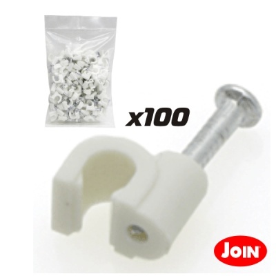 Grampos de cabo brancos com prego metálico, 100 unidades