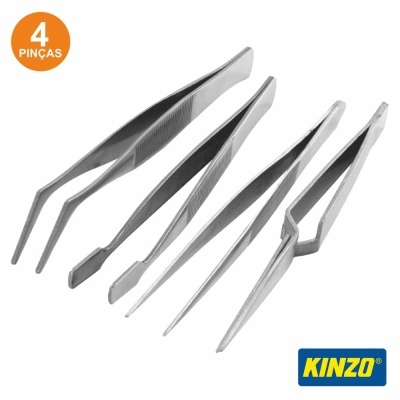 Conjunto de 4 pinças em aço inoxidável com etiqueta e logótipo Kinzo